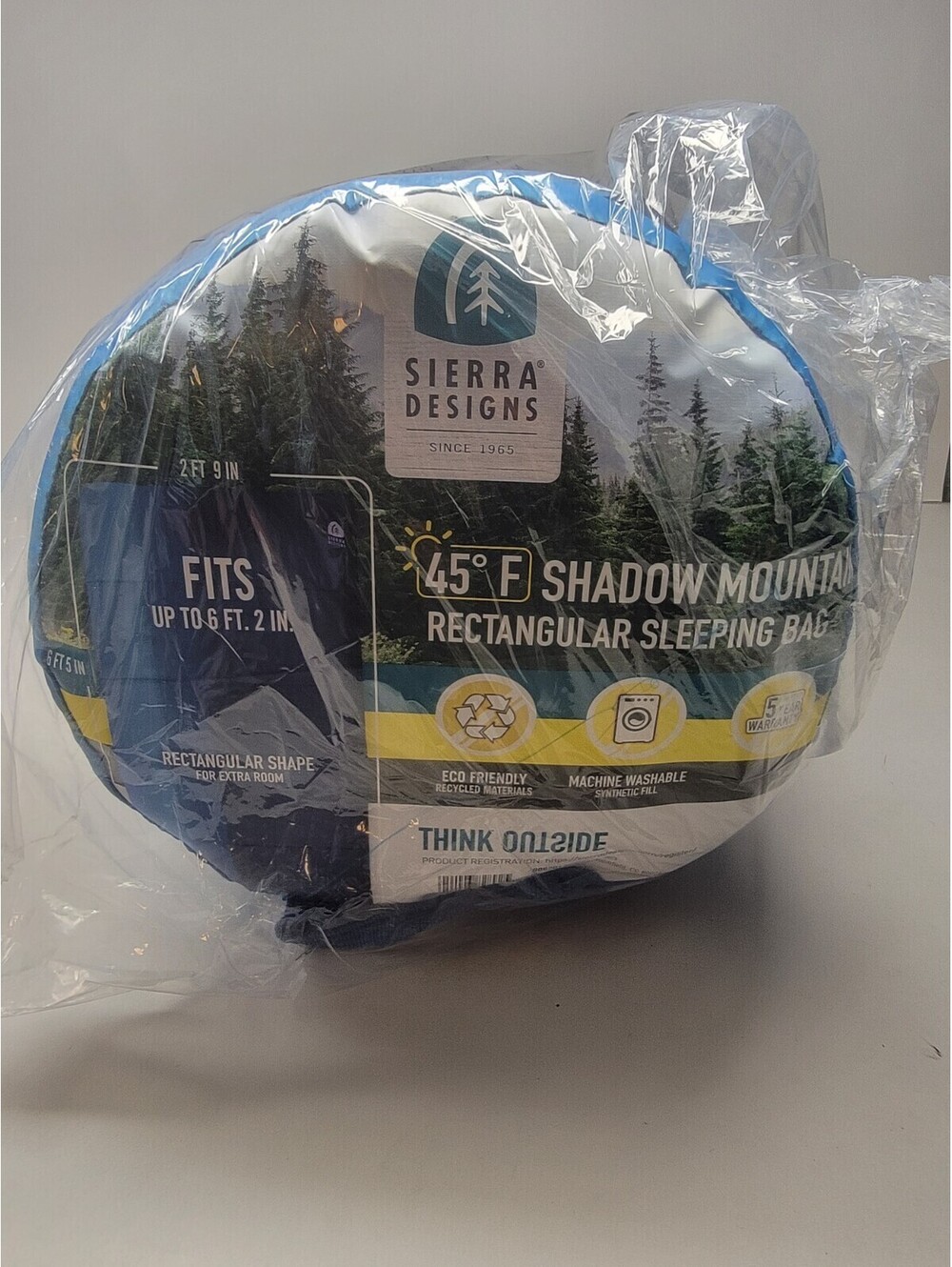Adult Sleeping Bag By Sierra Designs Shadow Mountain, Rectangular 45 Degree NEW